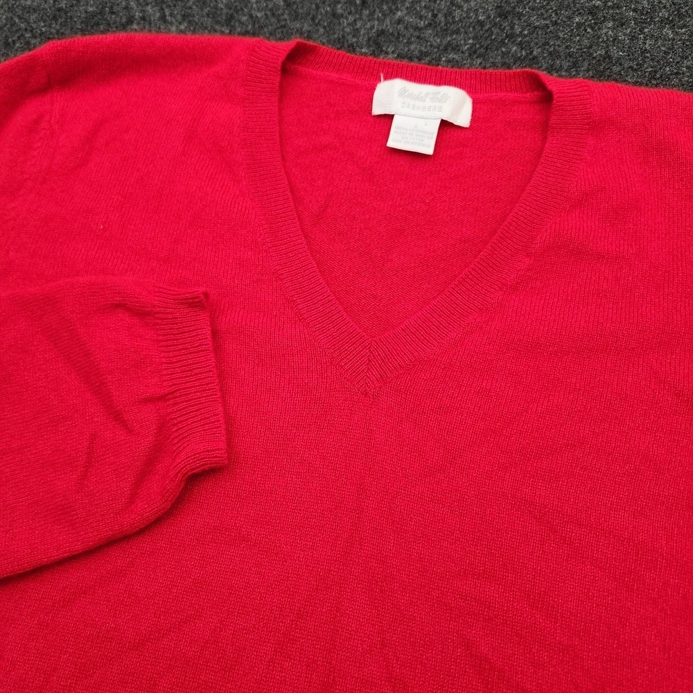 Marshall Fields Womens Large Red V Neck 100% Cashmere Sweater Old Money Luxury